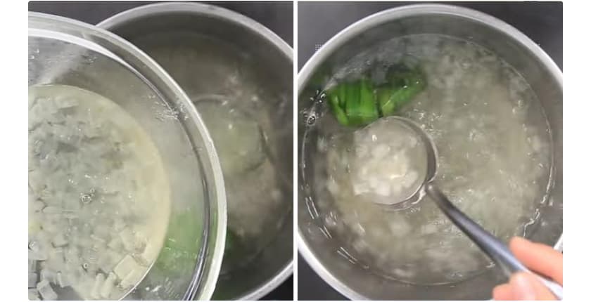Bước 4:  Nấu nước nha đam đường phèn lá dứa